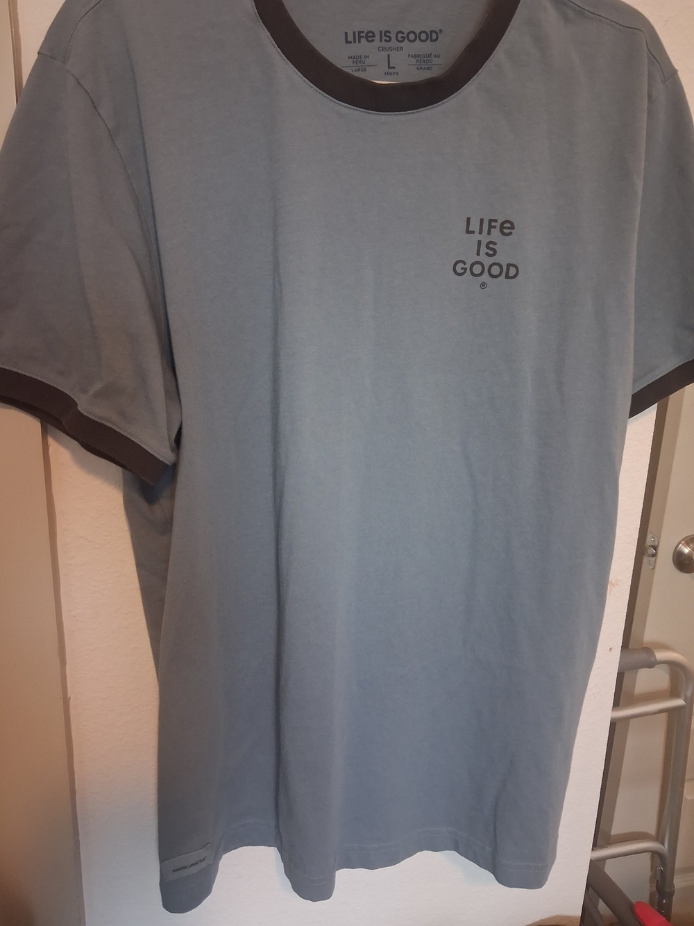 Life Is Good Men’s Slate Blue Ringer Tee with Dark Trim
